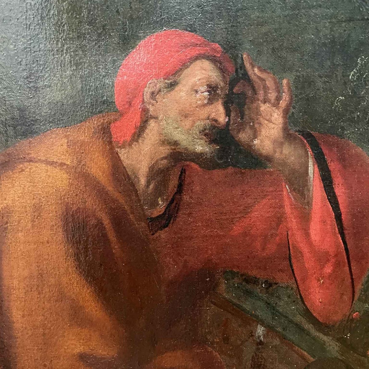Dipinto Antico Ad Olio Su Tela Con Scena Biblica Con Personaggi E Architetture Del 1800-photo-4