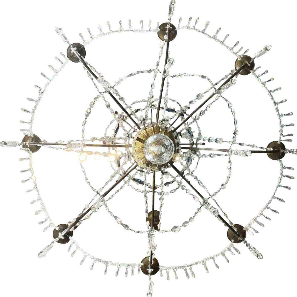 Privato: Coppia di Antichi Lampadari Impero Genovesi 1780 in Cristallo e Legno Dorato-photo-8