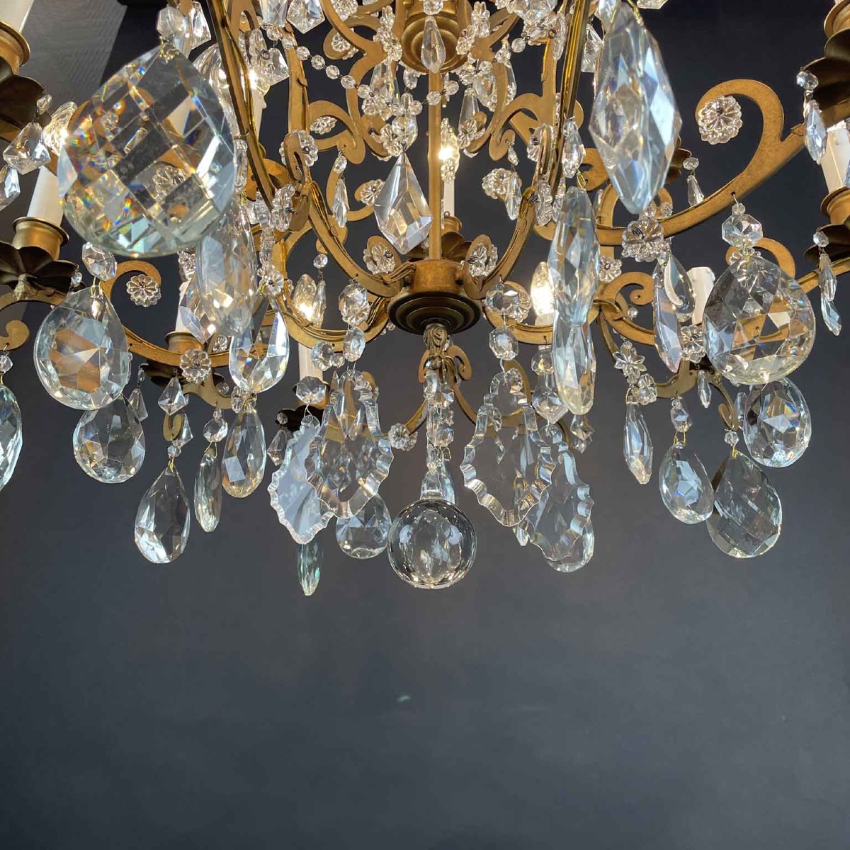 Lampadario In Ferro Dorato E Cristalli 15 luci Su Due Altezze Stile Maria Teresa-photo-1