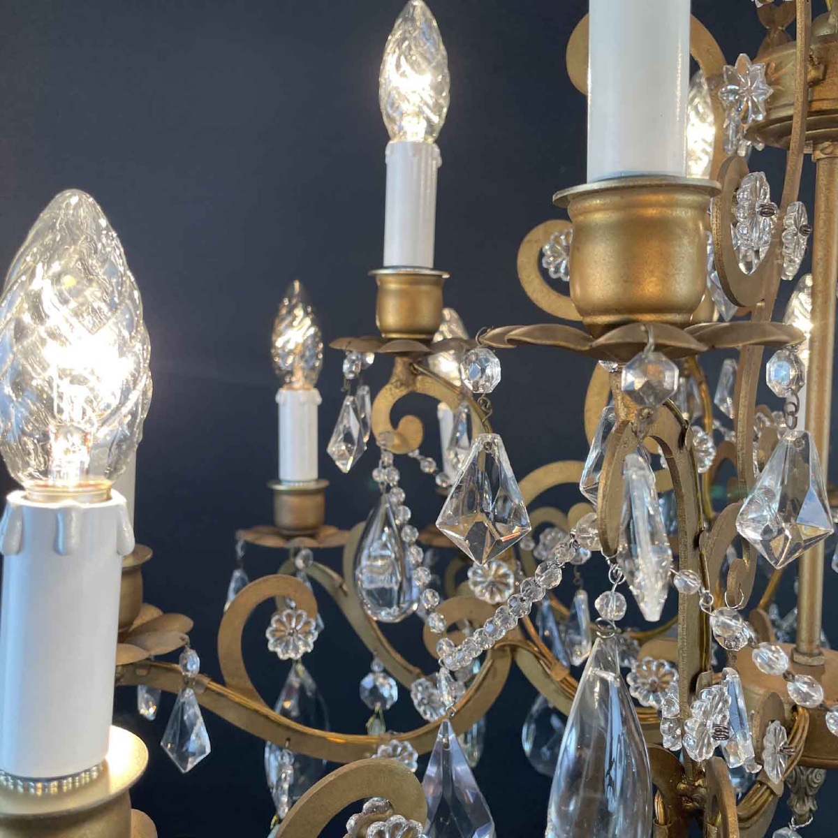 Lampadario In Ferro Dorato E Cristalli 15 luci Su Due Altezze Stile Maria Teresa-photo-2