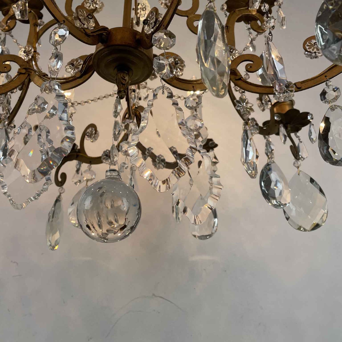 Lampadario In Ferro Dorato E Cristalli 15 luci Su Due Altezze Stile Maria Teresa-photo-3