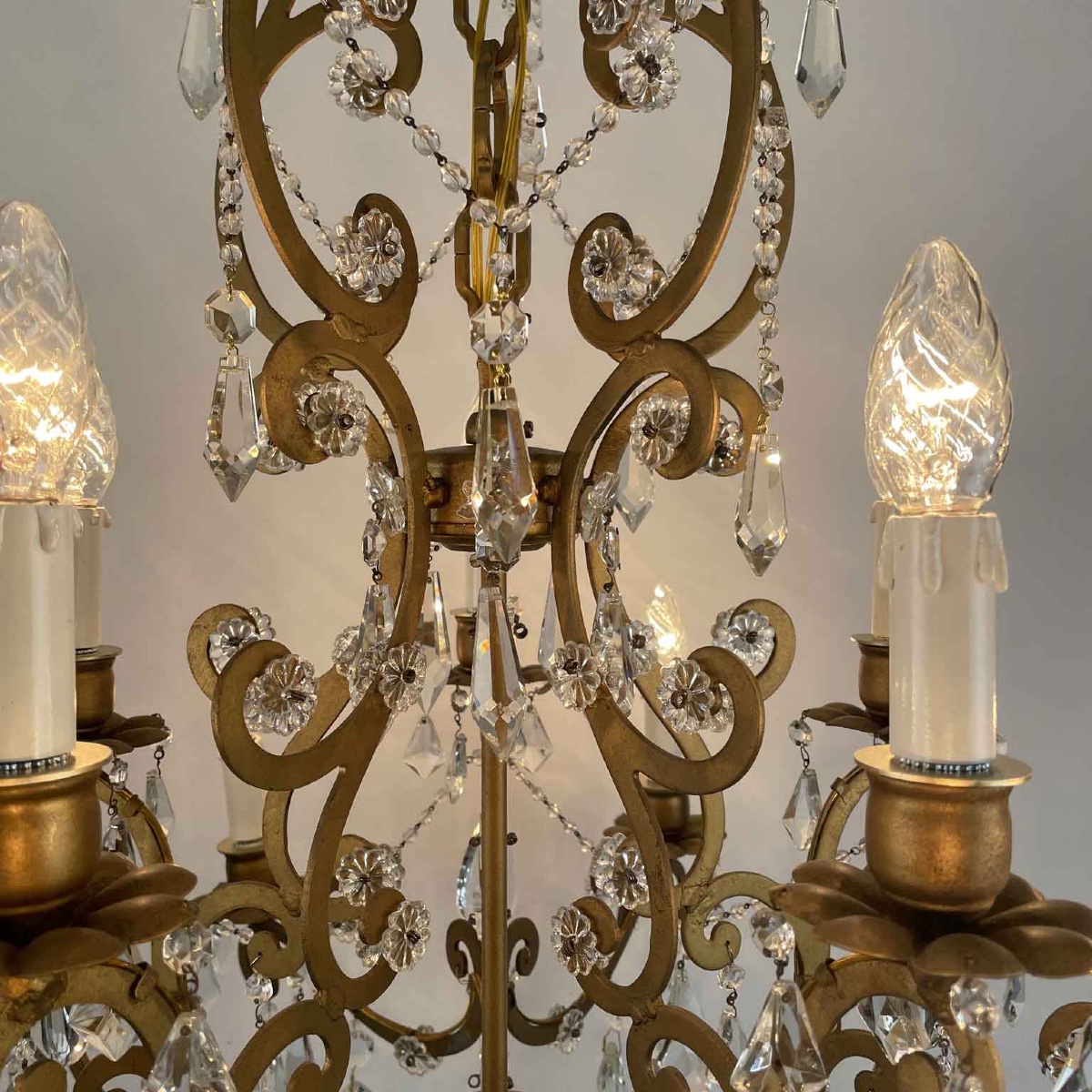 Lampadario In Ferro Dorato E Cristalli 15 luci Su Due Altezze Stile Maria Teresa-photo-5