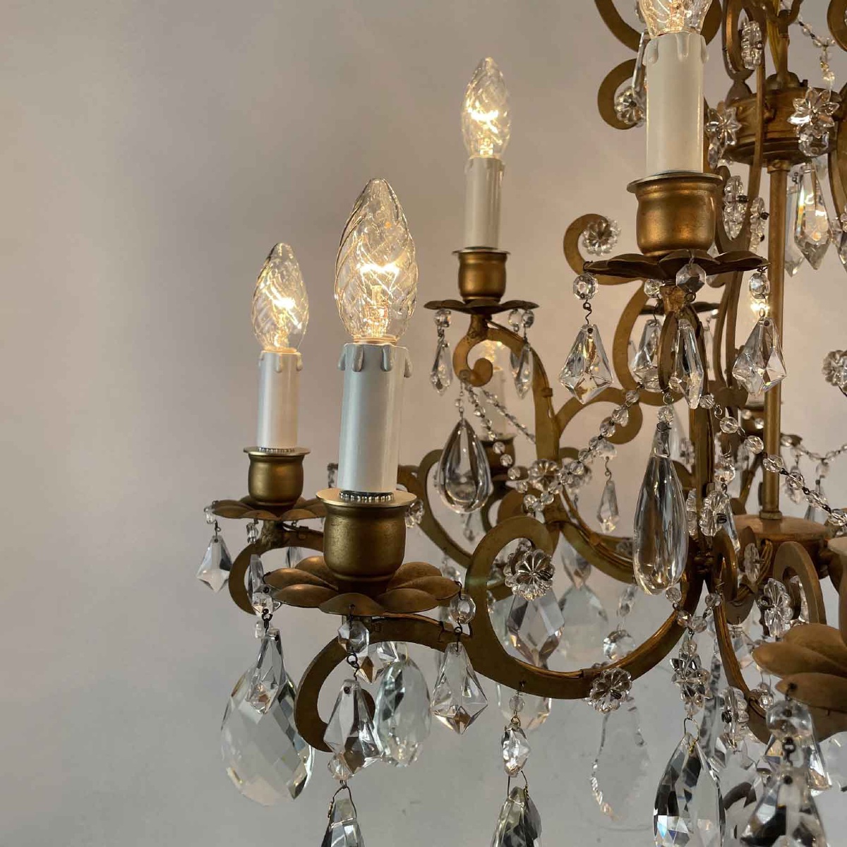 Lampadario In Ferro Dorato E Cristalli 15 luci Su Due Altezze Stile Maria Teresa-photo-6