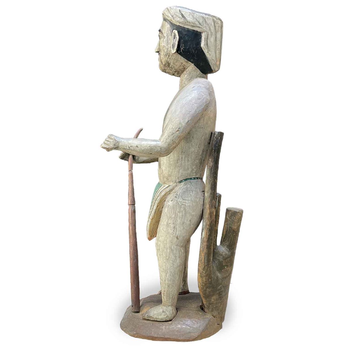 Scultura Maschile Birmana In Legno Dipinto Mandalay Fine 1800-photo-2