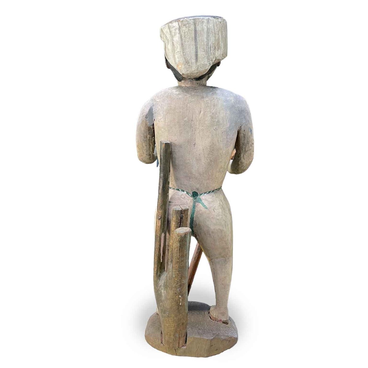 Scultura Maschile Birmana In Legno Dipinto Mandalay Fine 1800-photo-3