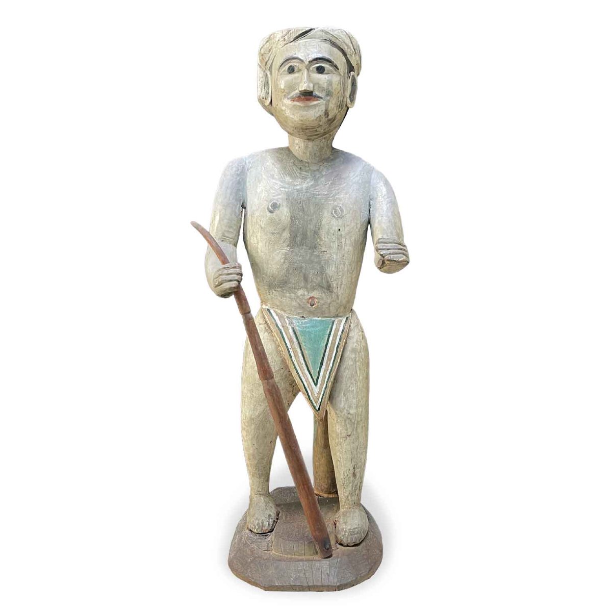 Scultura Maschile Birmana In Legno Dipinto Mandalay Fine 1800-photo-4