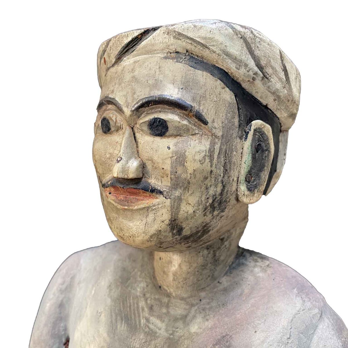 Scultura Maschile Birmana In Legno Dipinto Mandalay Fine 1800-photo-3