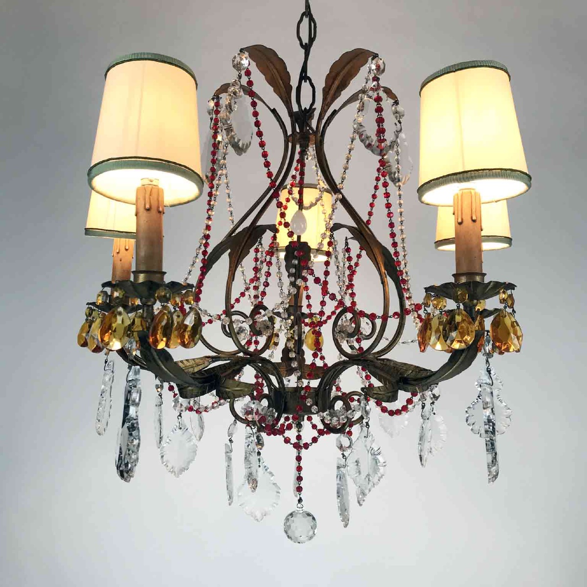 Lampadario Antico Con Cristalli Rossi-photo-2