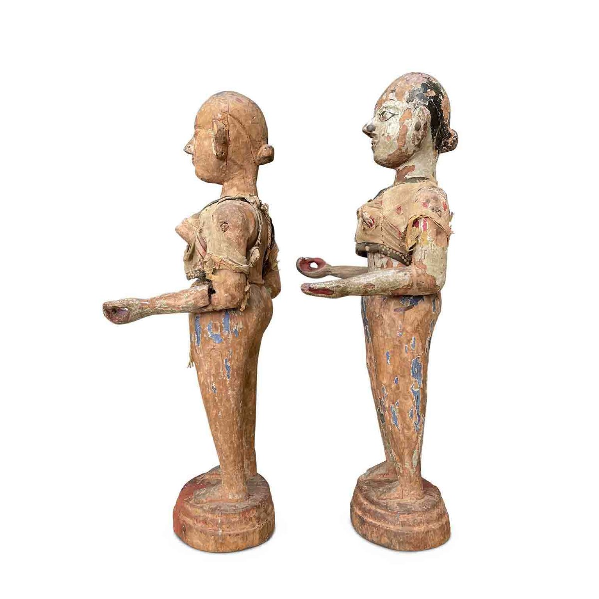 Coppia Di Sculture In Legno Indonesiane Fine 1700-photo-2