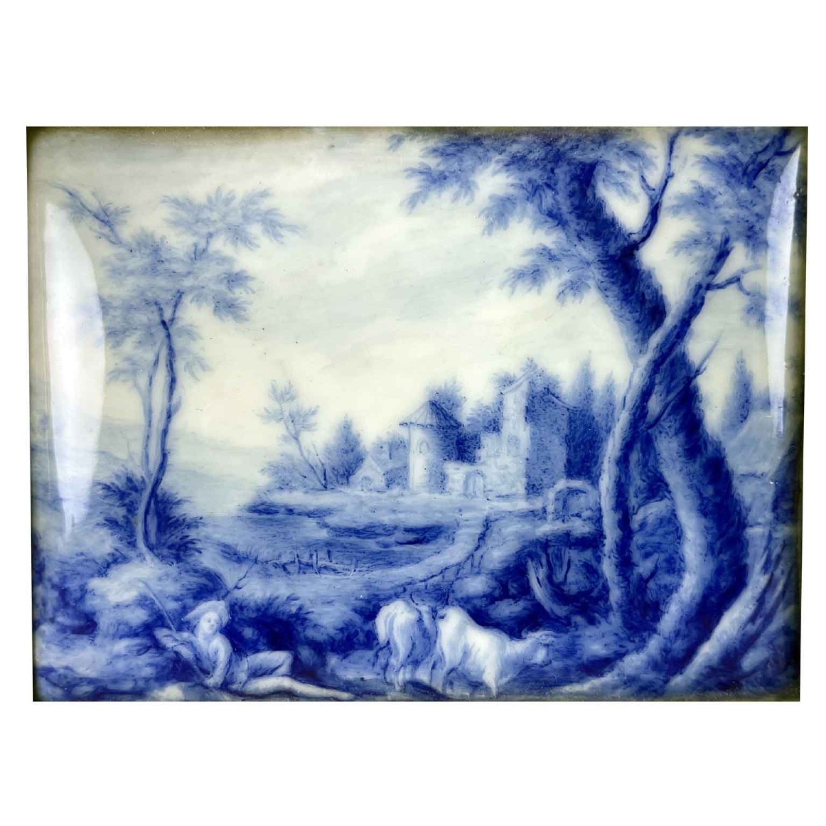 Coppia Di Placche In Smalto Con Paesaggi Entro Cornici Dorate XVIII Secolo-photo-3