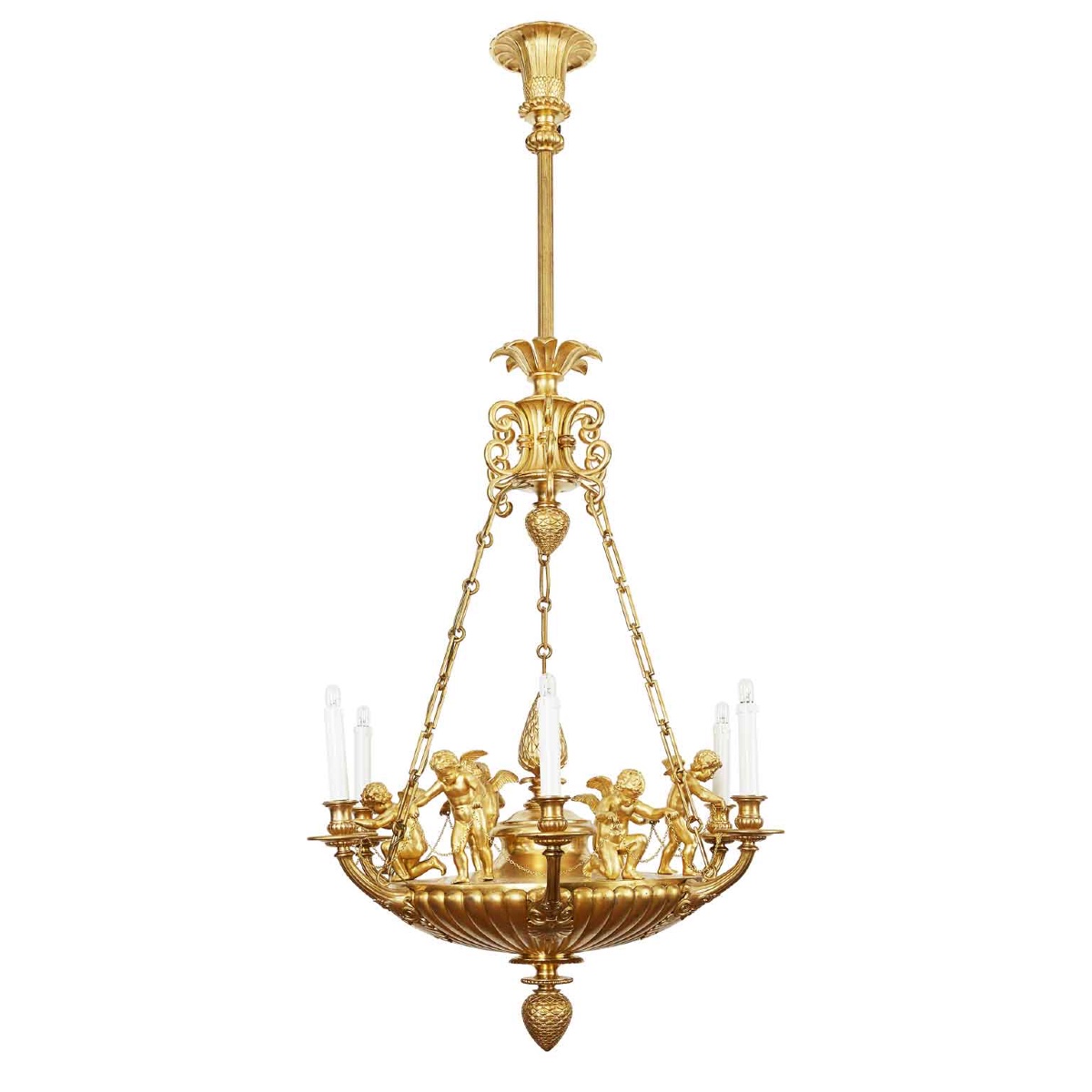 Lampadario Stile Impero in Bronzo Dorato con Putti 1950 circa-photo-2
