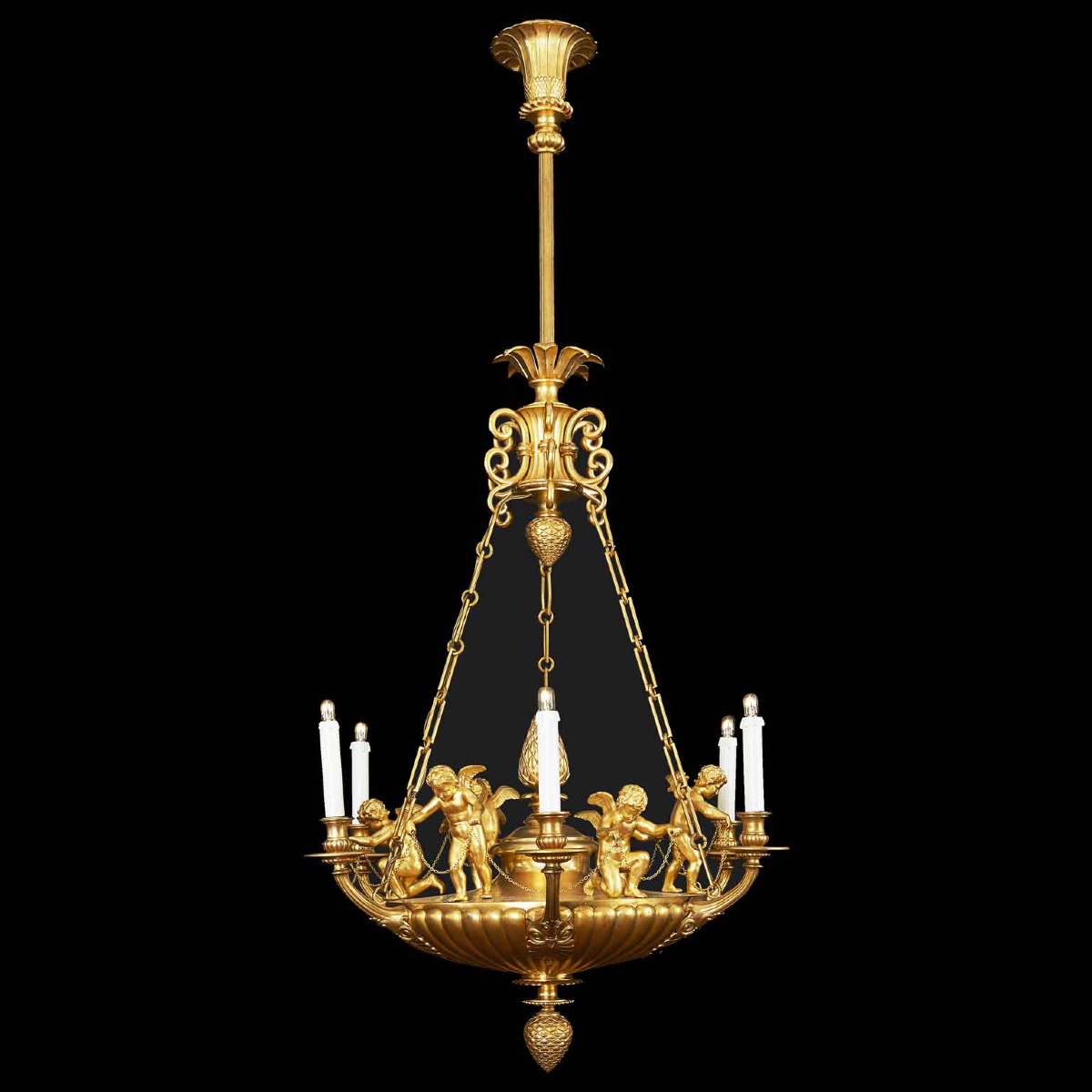 Lampadario Stile Impero in Bronzo Dorato con Putti 1950 circa-photo-3