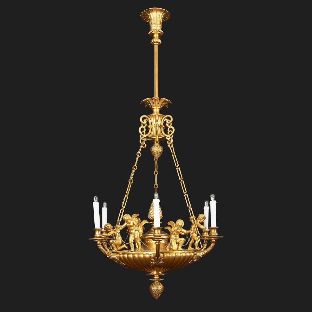 Lampadario Stile Impero in Bronzo Dorato con Putti 1950 circa-photo-4