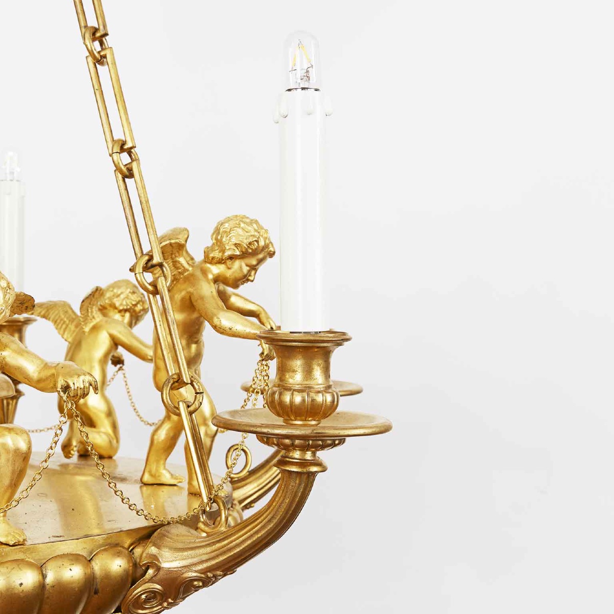 Lampadario Stile Impero in Bronzo Dorato con Putti 1950 circa-photo-2