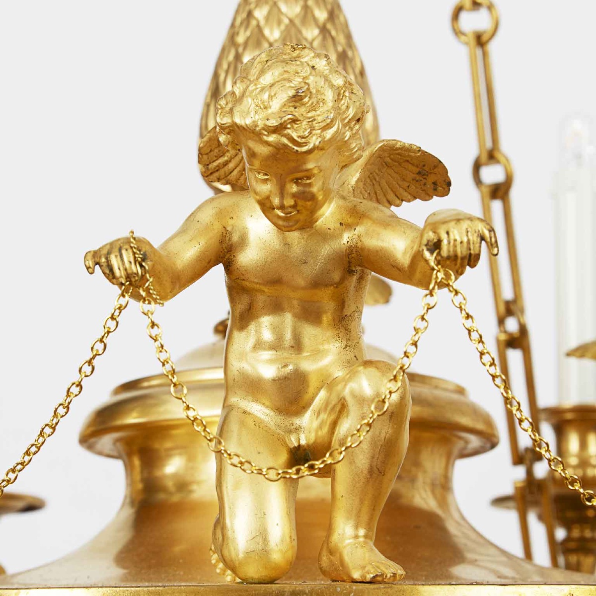 Lampadario Stile Impero in Bronzo Dorato con Putti 1950 circa-photo-5
