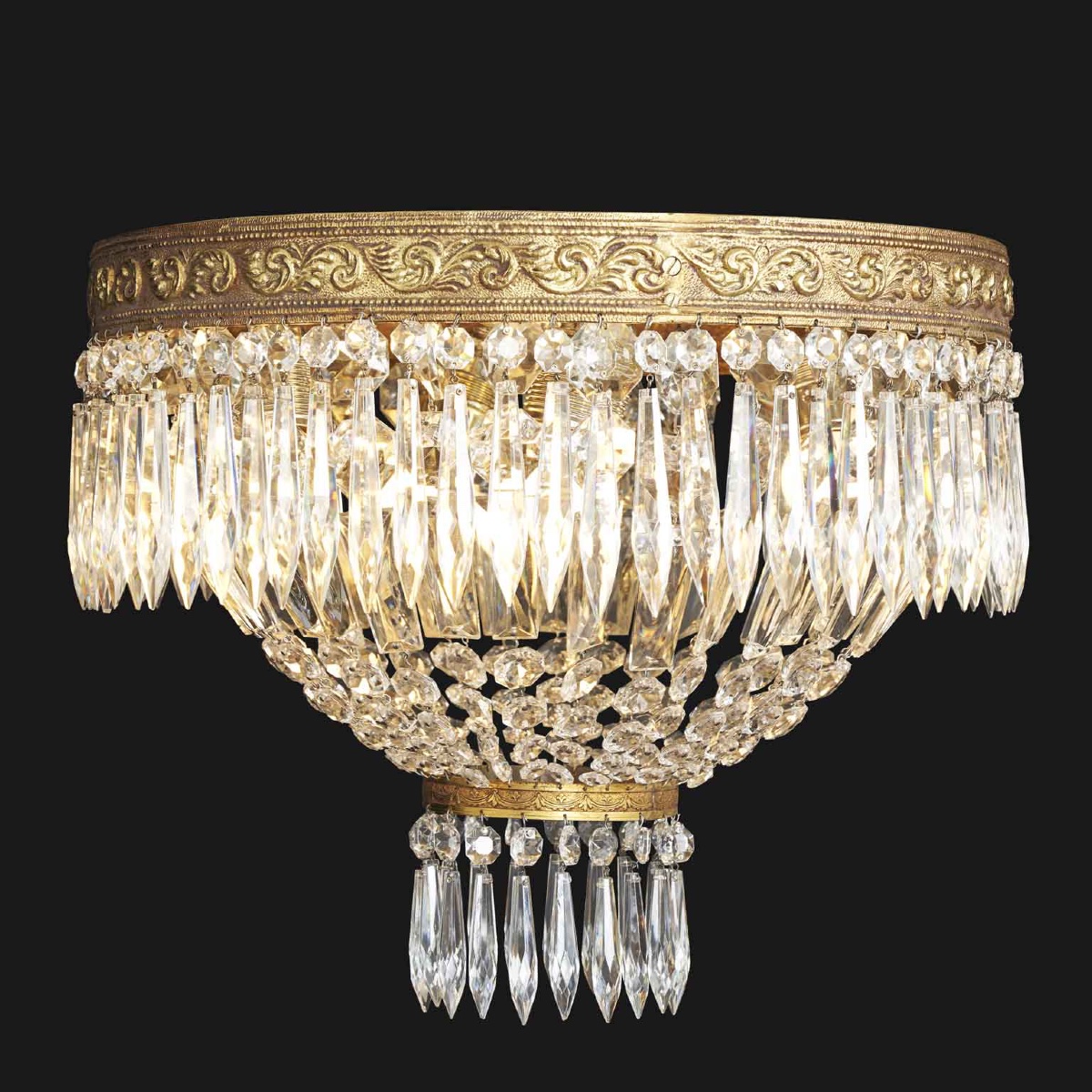 Plafoniera in Bronzo e Cristallo a Quattro Luci Italia 1960 circa-photo-2