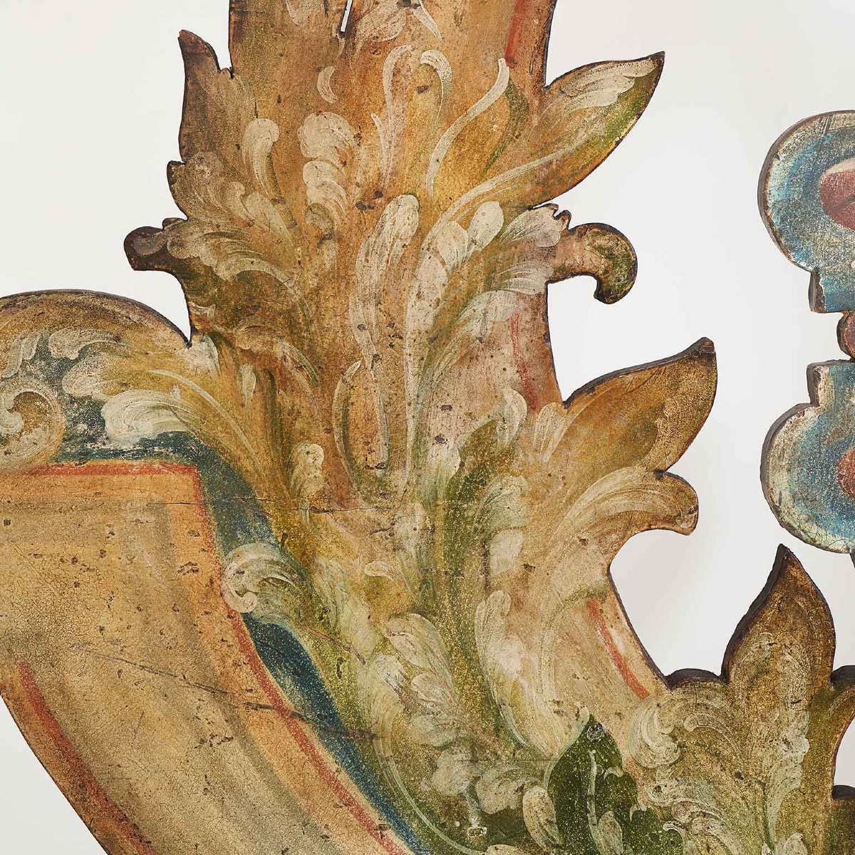 Testata da Letto Matrimoniale Italiana in Legno Dipinto Con Conchiglia e Volute-photo-2