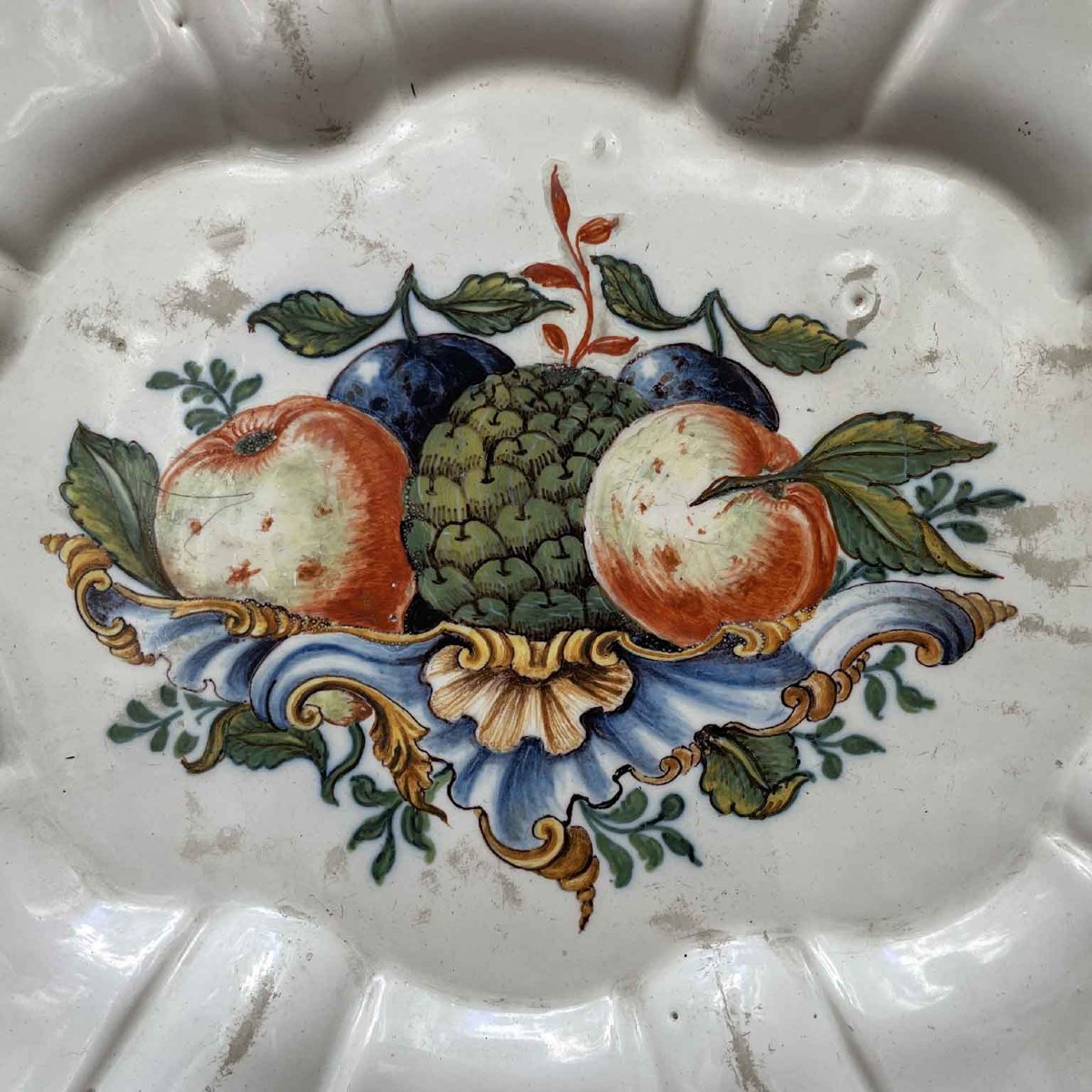 Grande Piatto In Maiolica Della Manifattura Antonibon Con Decoro Alla Frutta 1750 Circa-photo-4