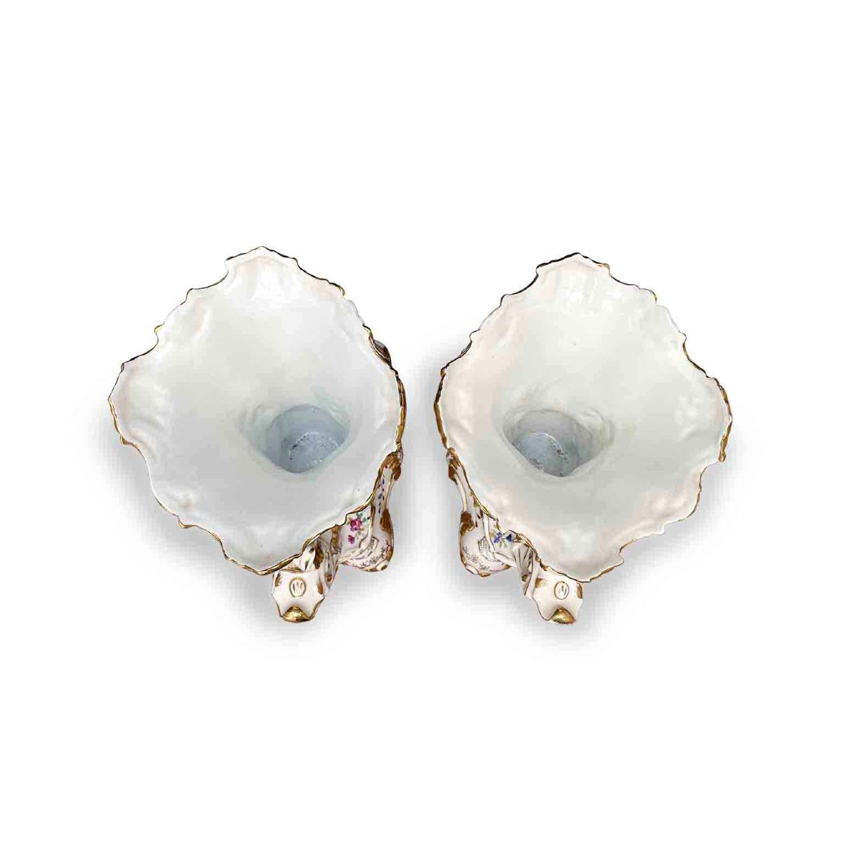 Coppia di Vasi a Cornucopia in Porcellana Francese Fine 1800-photo-1