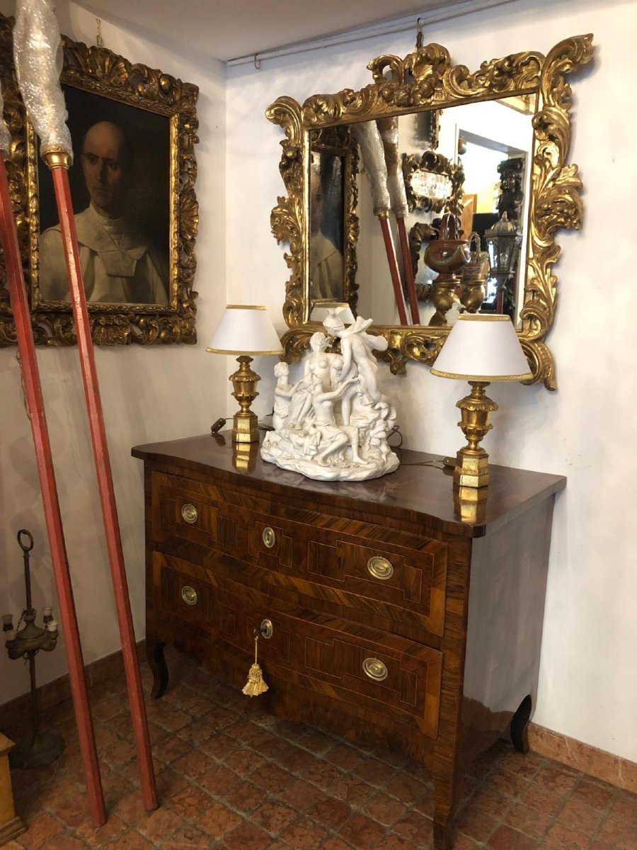  Coppia di Lampade Impero Italiane Dorate XIX Secolo in Legno Intagliato-photo-3