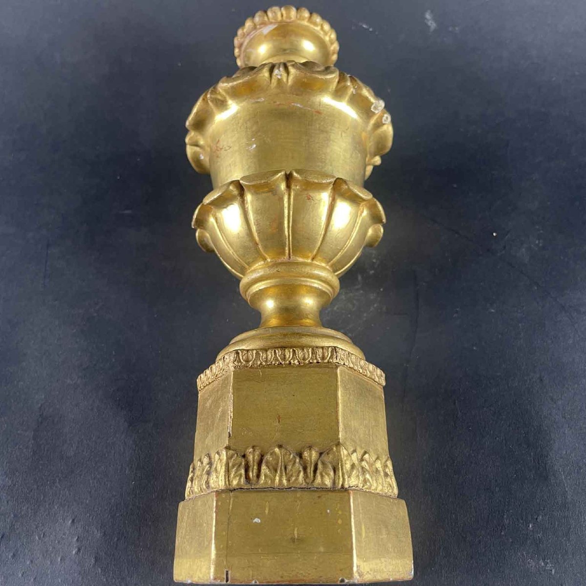  Coppia di Lampade Impero Italiane Dorate XIX Secolo in Legno Intagliato-photo-7