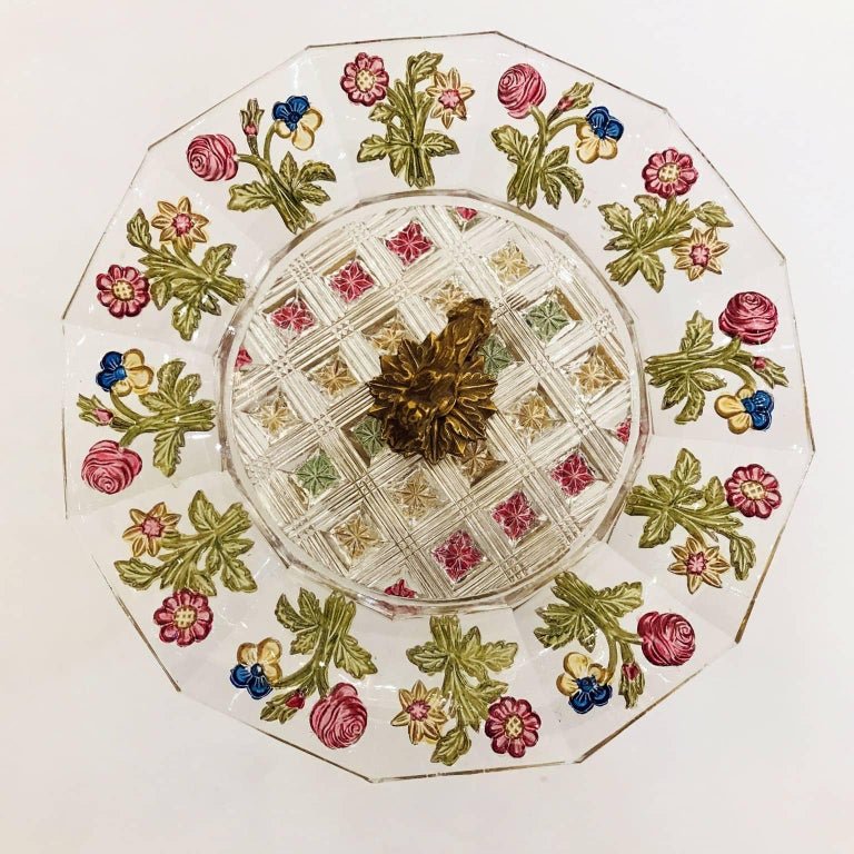 Coppia di Alzate in Bronzo Dorato e Cristallo Molato e Colorato Austria Seconda Metà 1800-photo-1