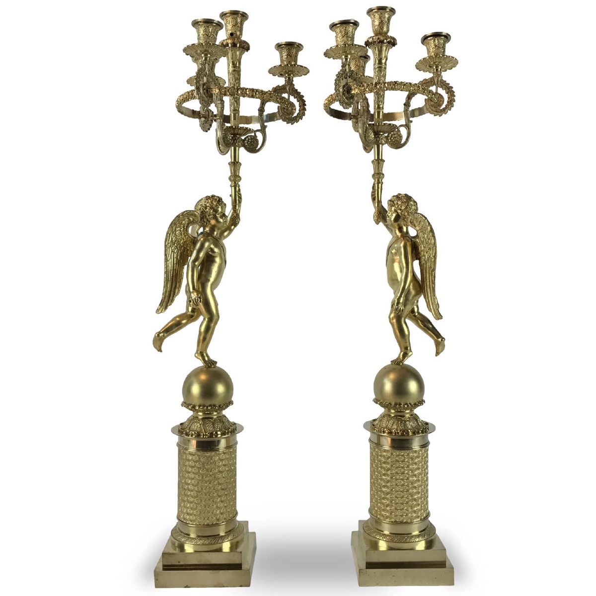 Coppia di Candelabri Impero in Bronzo Dorato-photo-3