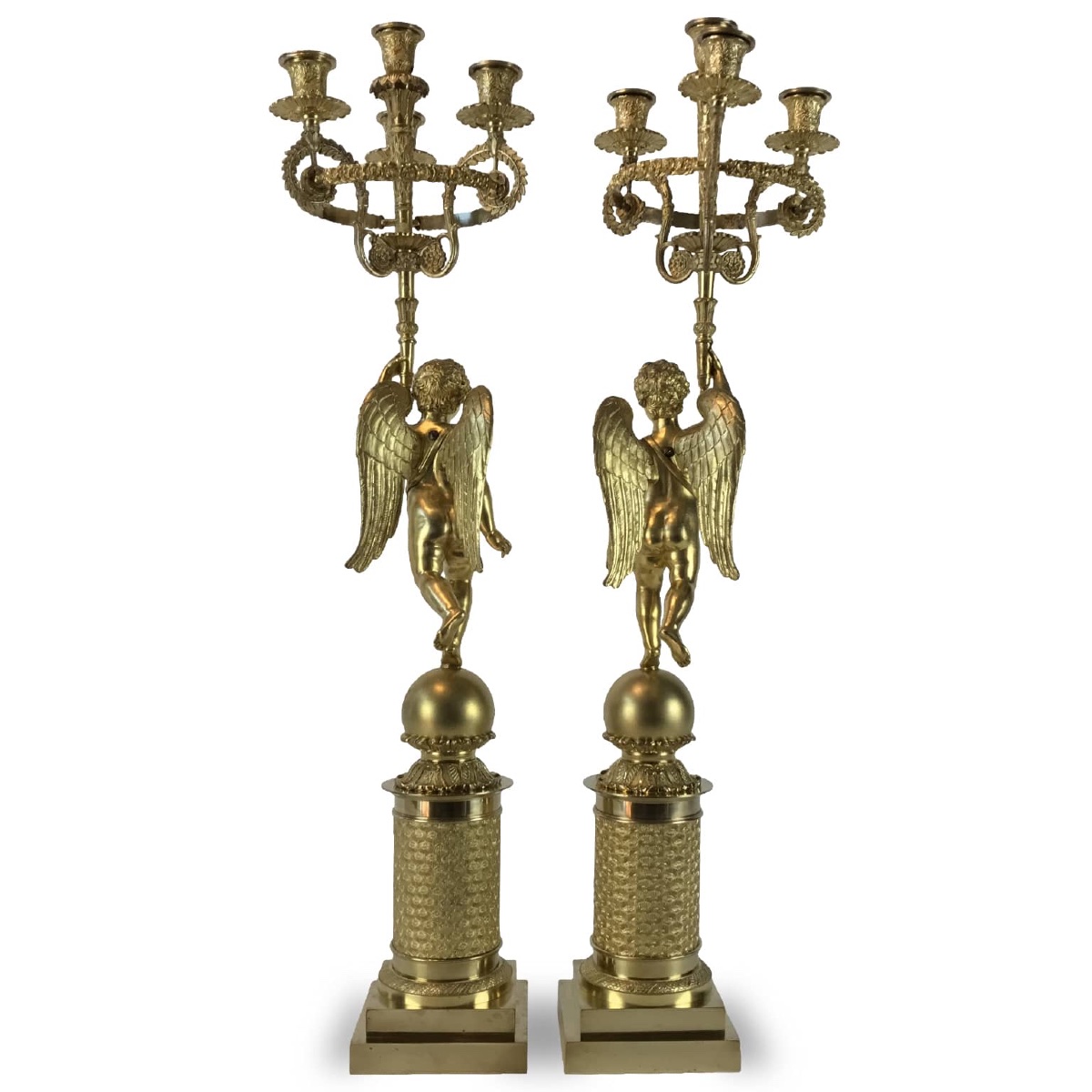 Coppia di Candelabri Impero in Bronzo Dorato-photo-4