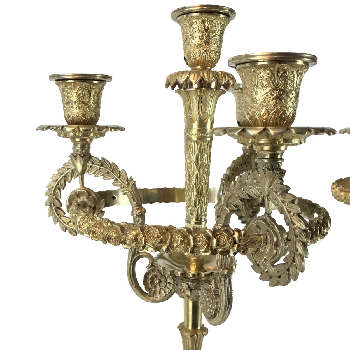 Coppia di Candelabri Impero in Bronzo Dorato-photo-5