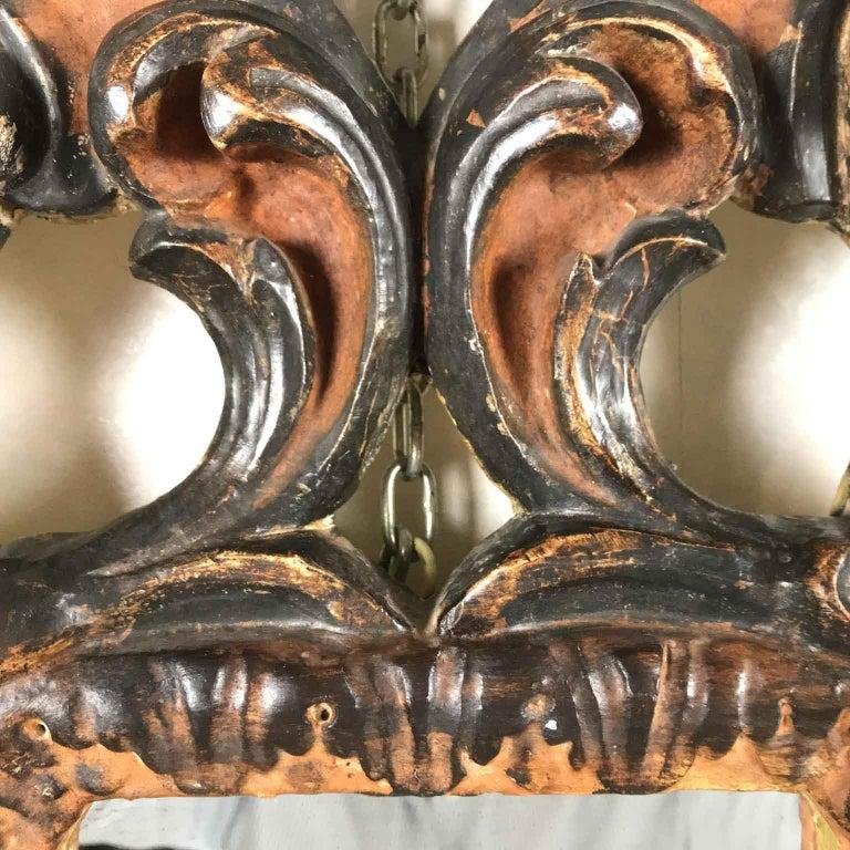   Specchio Fiorentino Intagliato e Decorato in Rosso Bolo e Argento Ossidato 1970s-photo-2