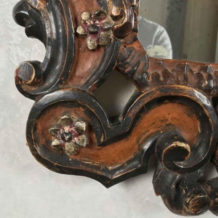   Specchio Fiorentino Intagliato e Decorato in Rosso Bolo e Argento Ossidato 1970s-photo-4