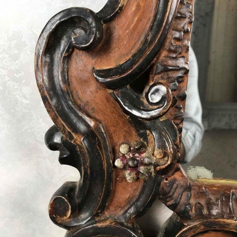   Specchio Fiorentino Intagliato e Decorato in Rosso Bolo e Argento Ossidato 1970s-photo-3