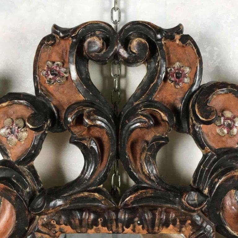   Specchio Fiorentino Intagliato e Decorato in Rosso Bolo e Argento Ossidato 1970s-photo-4