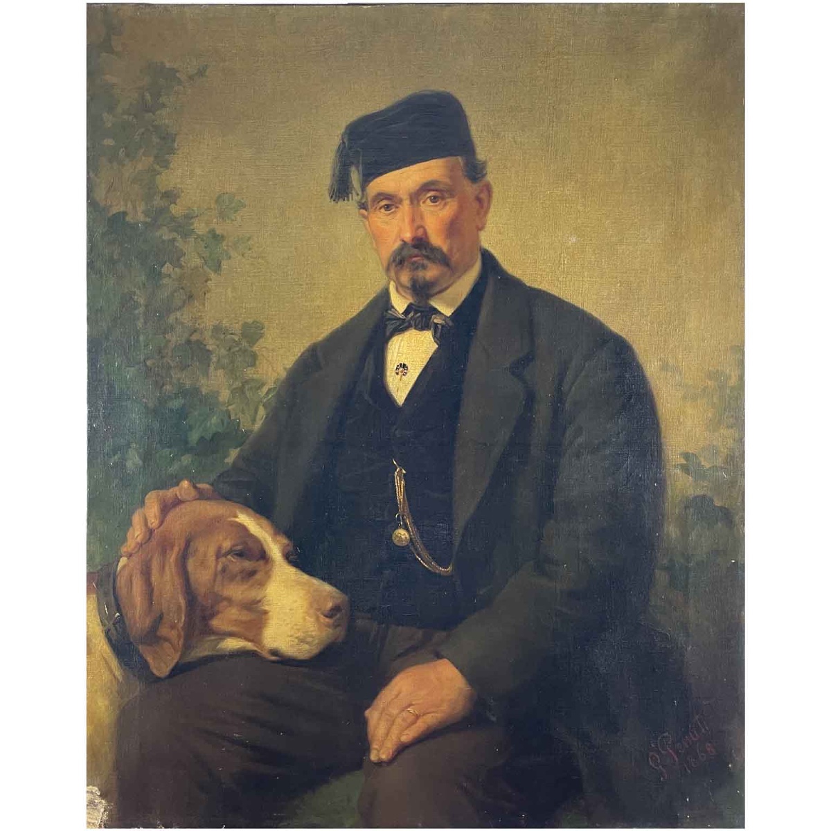 Giuseppe Penuti Gentiluomo Con Cane Bracco 1868 Ritratto Italiano Neoclassico