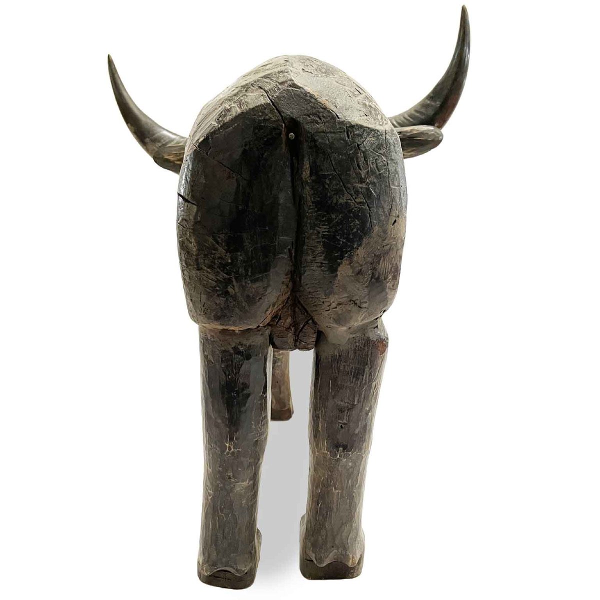 Bufalo D Acqua Scultura Orientale In Legno Con Corna 1800-photo-2