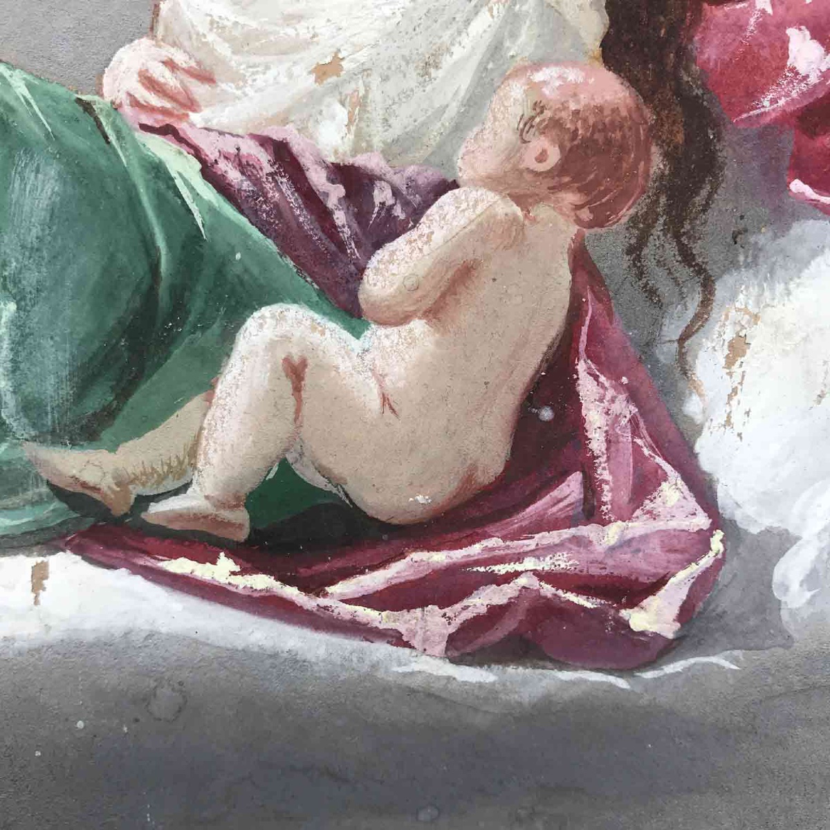 Estasi con Amorini Gouache Romantica Italiana XIX Secolo Donna con Putti-photo-2