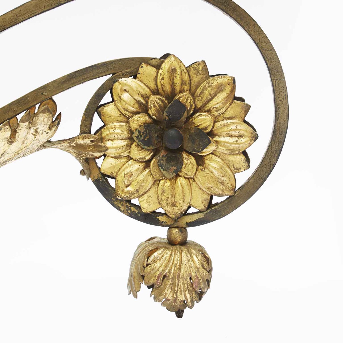 Coppia di Grandi Appliques Dorate Con Fiori e Volute 1700 Bracci Per Lampade Votive-photo-4