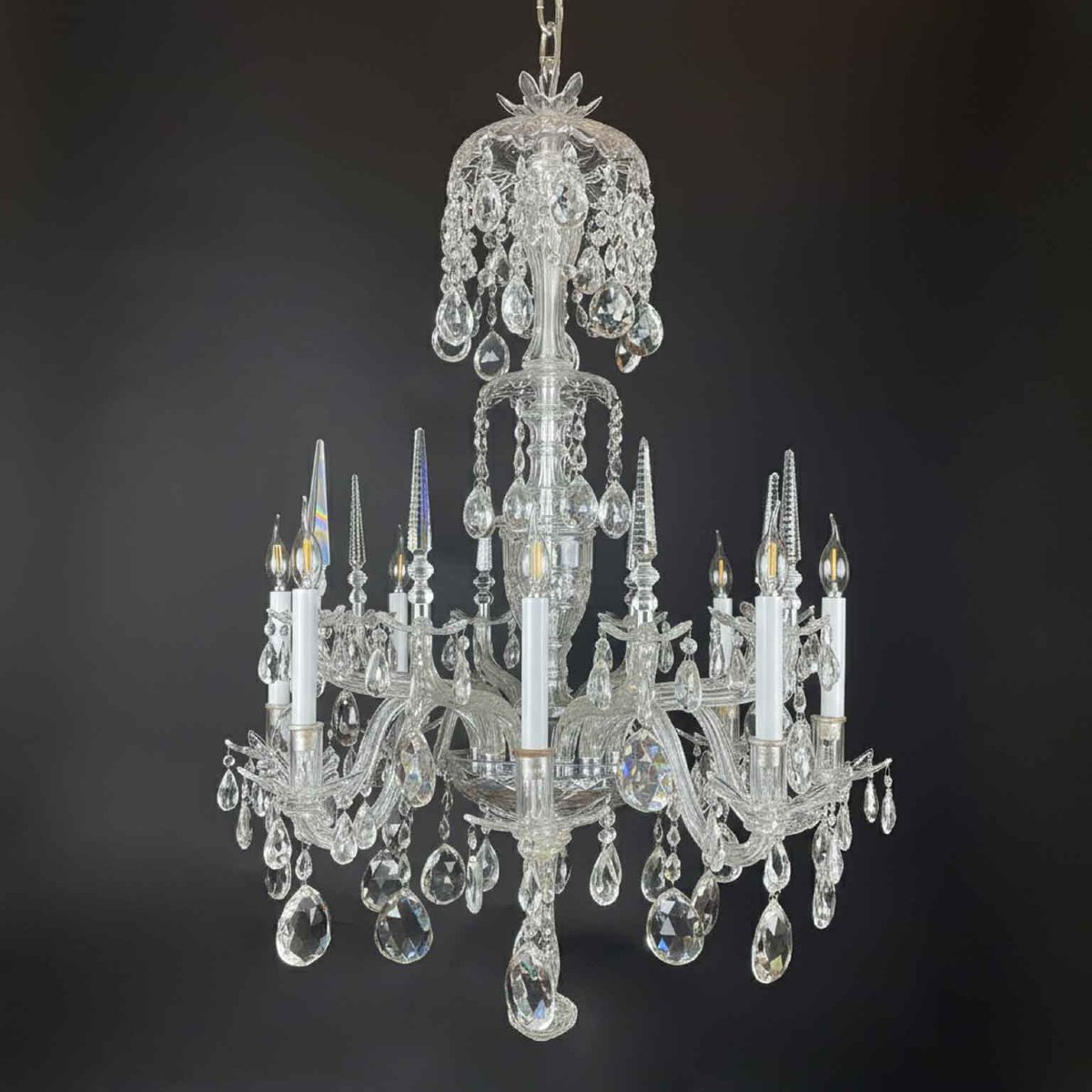 Antico Lampadario Italiano in Cristallo Bohemia a Otto Luci XX Secolo-photo-3