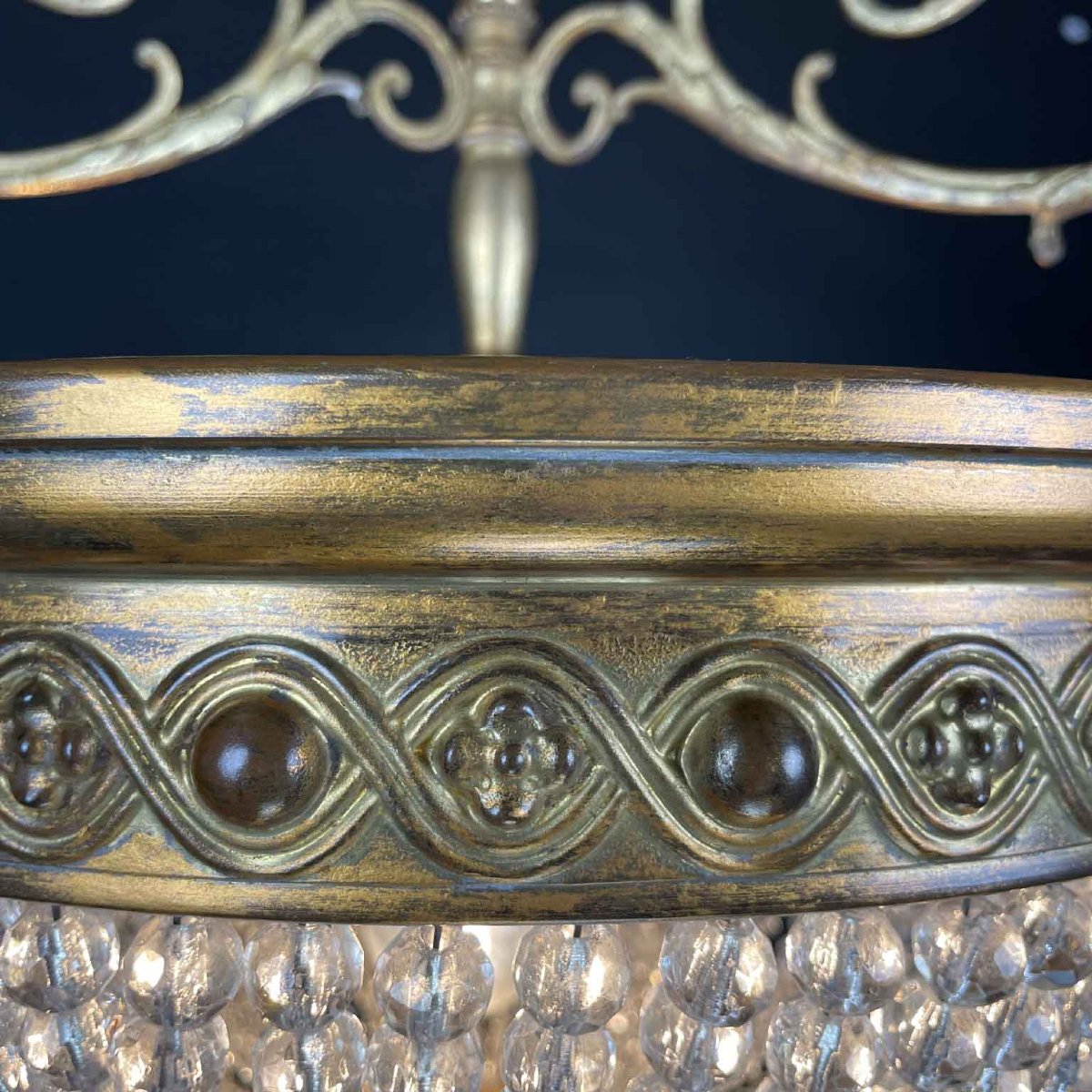 Lampadario Francese Da Ingresso In Ottone E Cristallo-photo-3