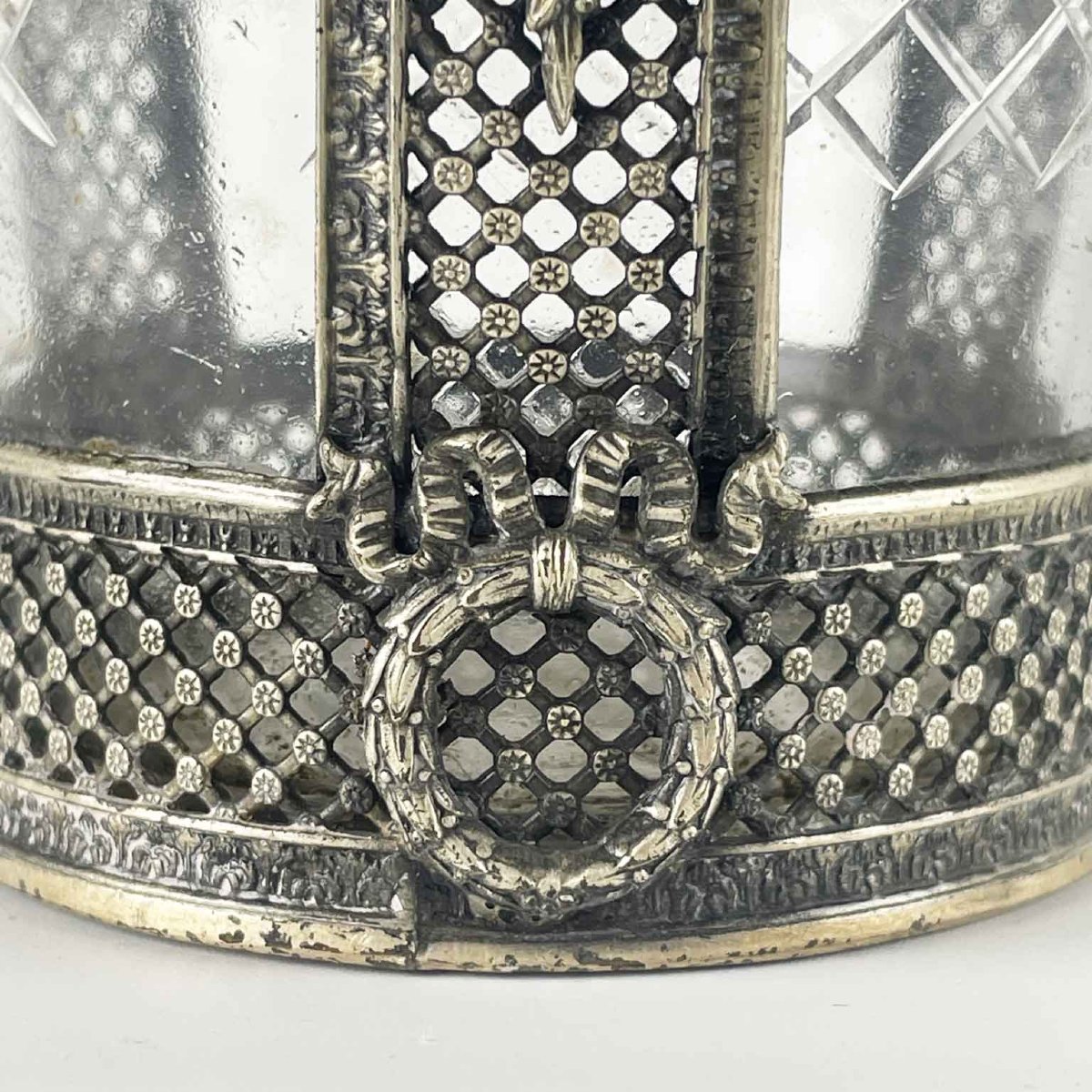 Vaso Da Fiori In Cristallo Molato Con Decorazioni In Metallo Argentato 1920 Circa-photo-2