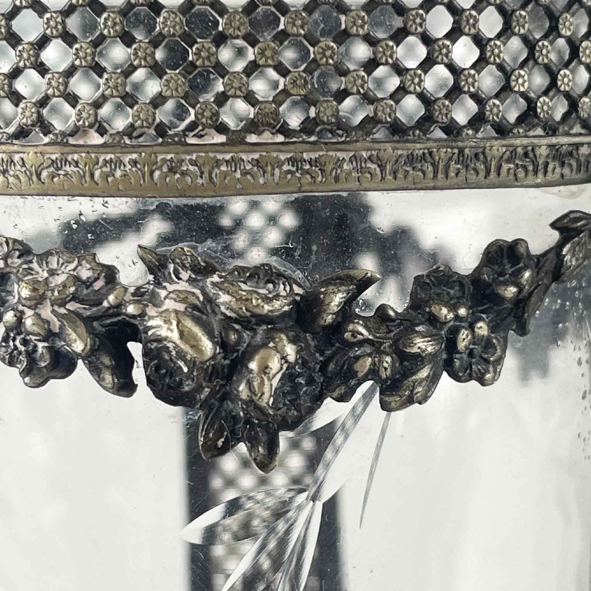 Vaso Da Fiori In Cristallo Molato Con Decorazioni In Metallo Argentato 1920 Circa-photo-3