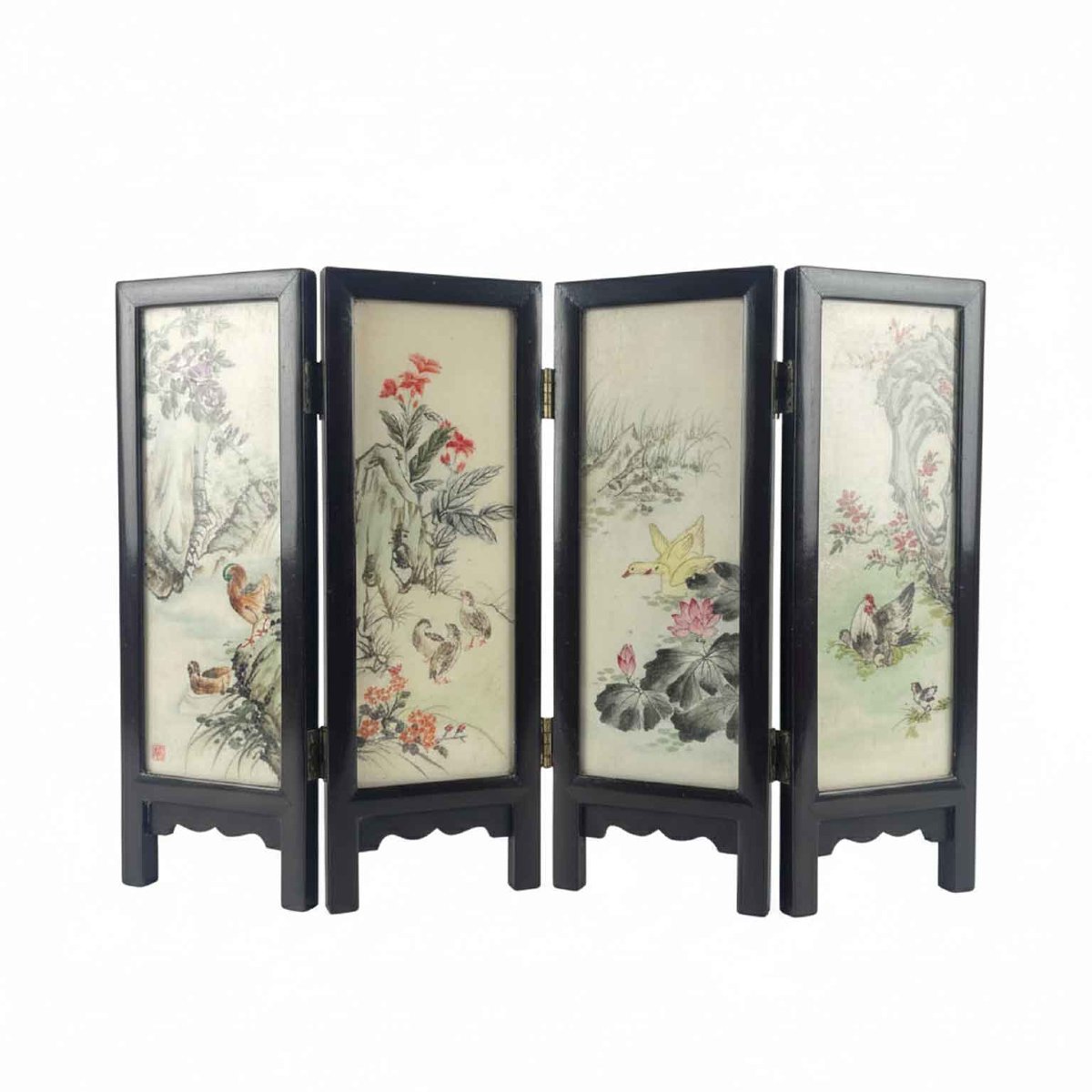 Piccolo Paravento Cinese In Porcellana Decorata-photo-3