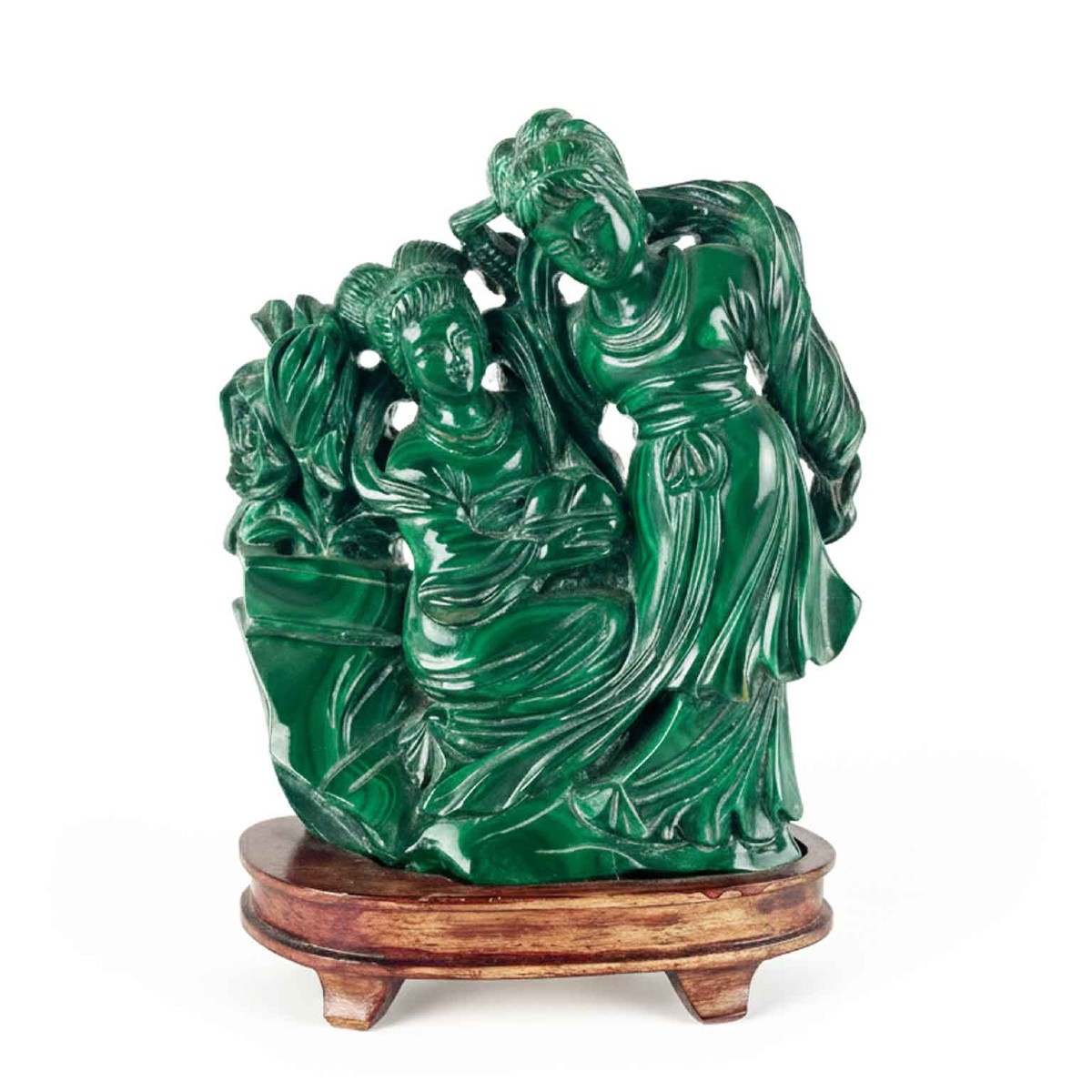 Coppia Di Figure Femminili In Malachite