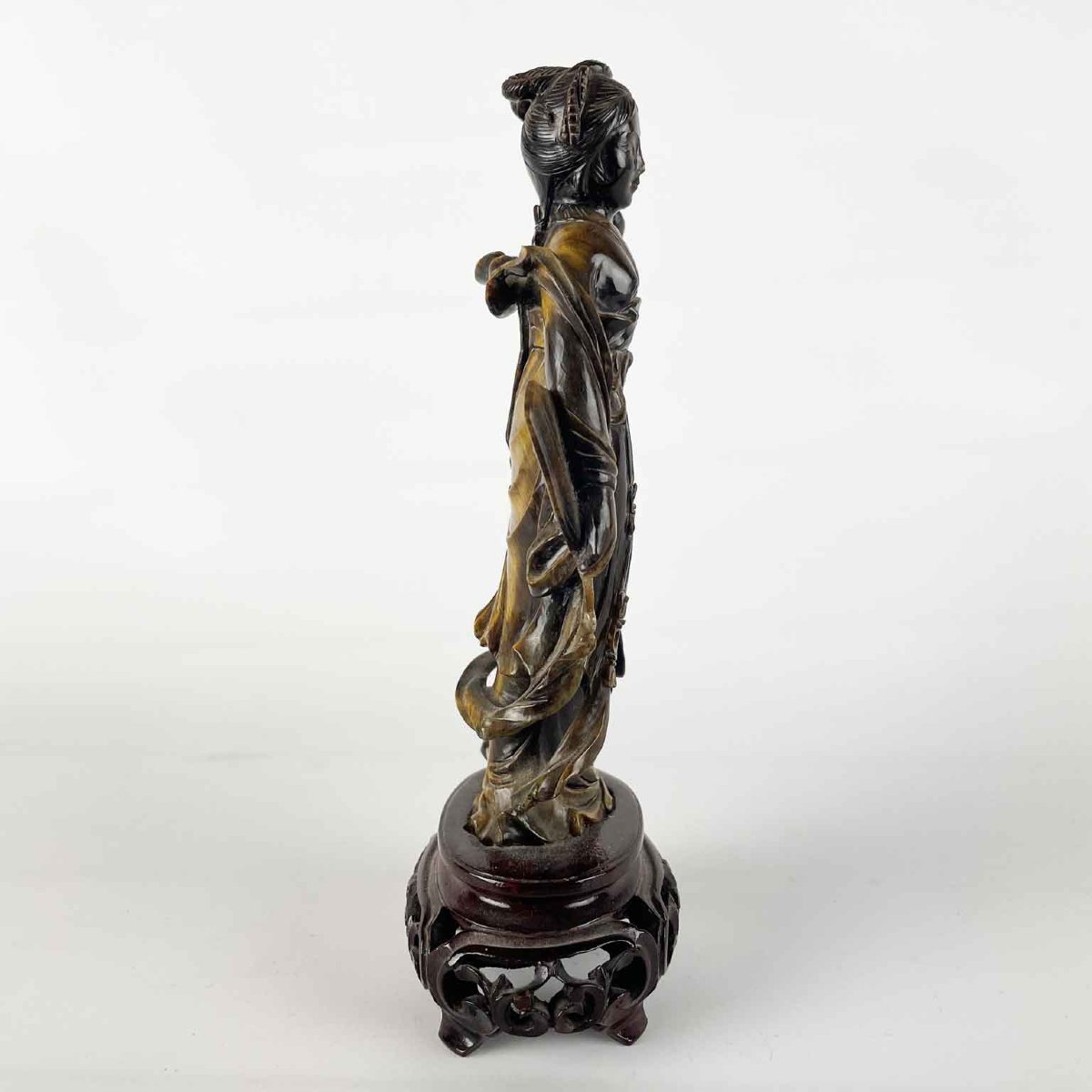 Figura Di Donna Cinese In Occhio Di Tigre 1960 Circa-photo-4