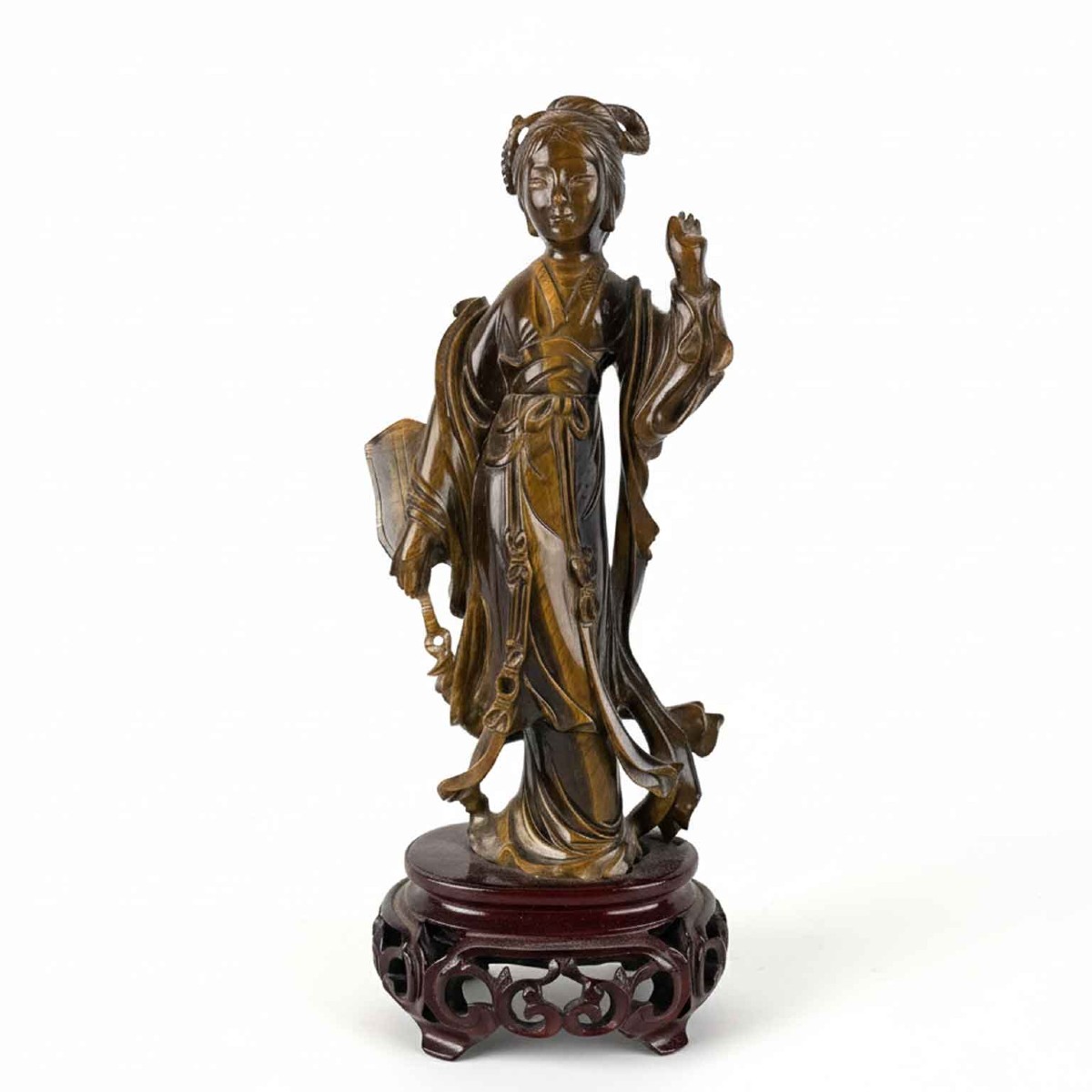 Figura Di Donna Cinese In Occhio Di Tigre 1960 Circa