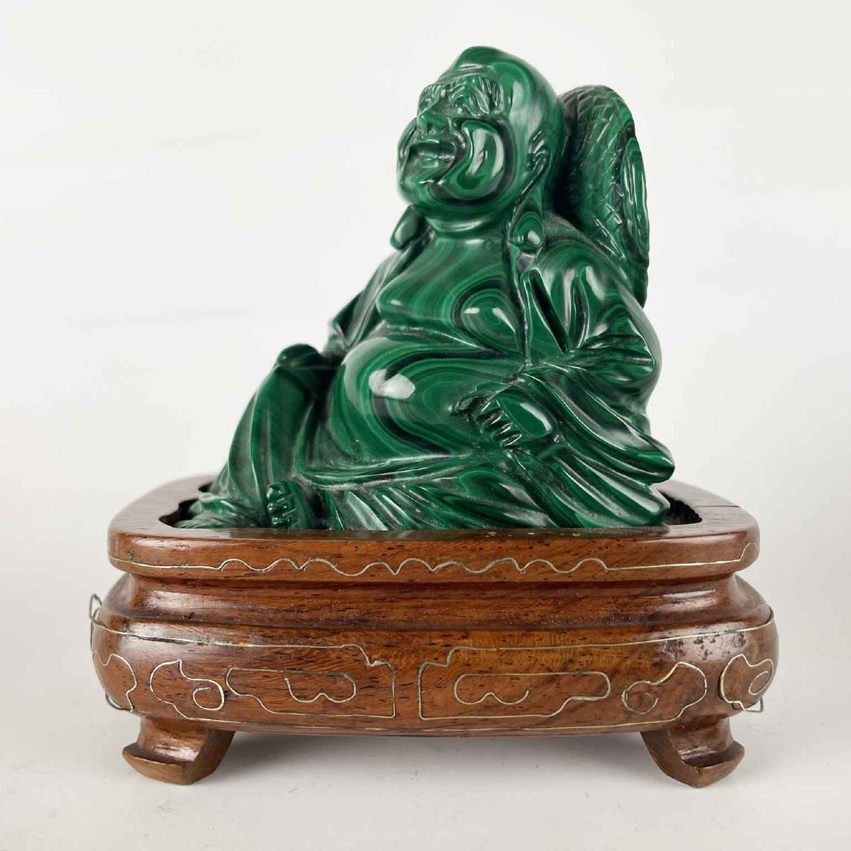 Buddha Ridente Seduto In Malachite Cina 1950 Circa-photo-4