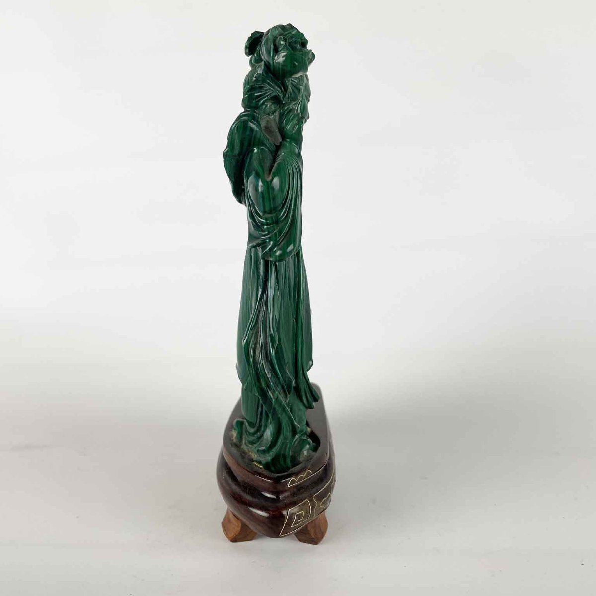 Figura Di Donna Cinese In Malachite Con Fiori-photo-2