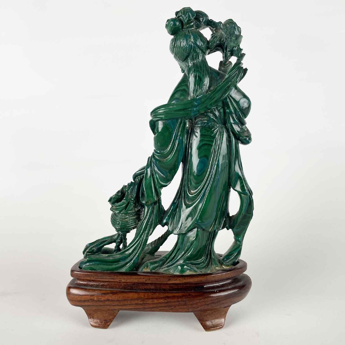 Figura Di Donna Cinese In Malachite Con Fiori-photo-3
