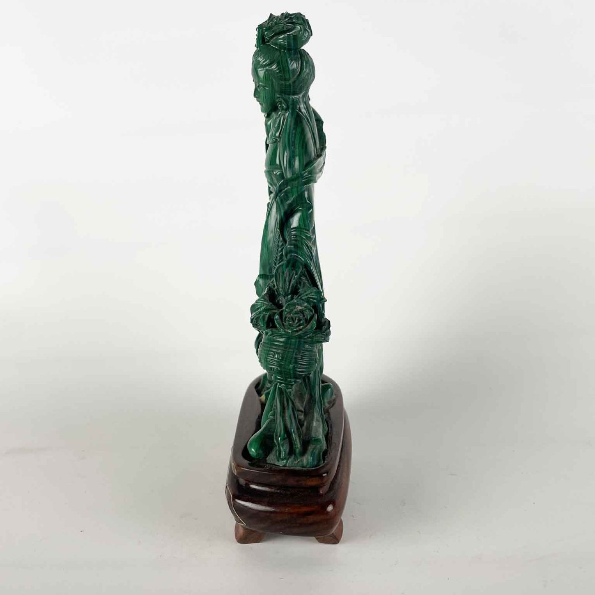 Figura Di Donna Cinese In Malachite Con Fiori-photo-4