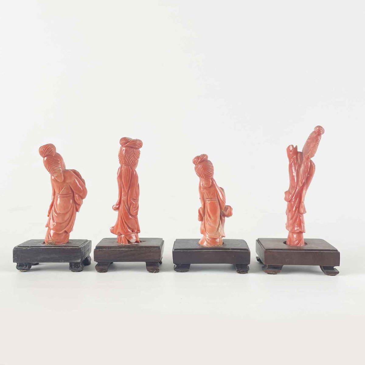 Quattro Figure Femminili In Corallo Rosa Cinesi-photo-3